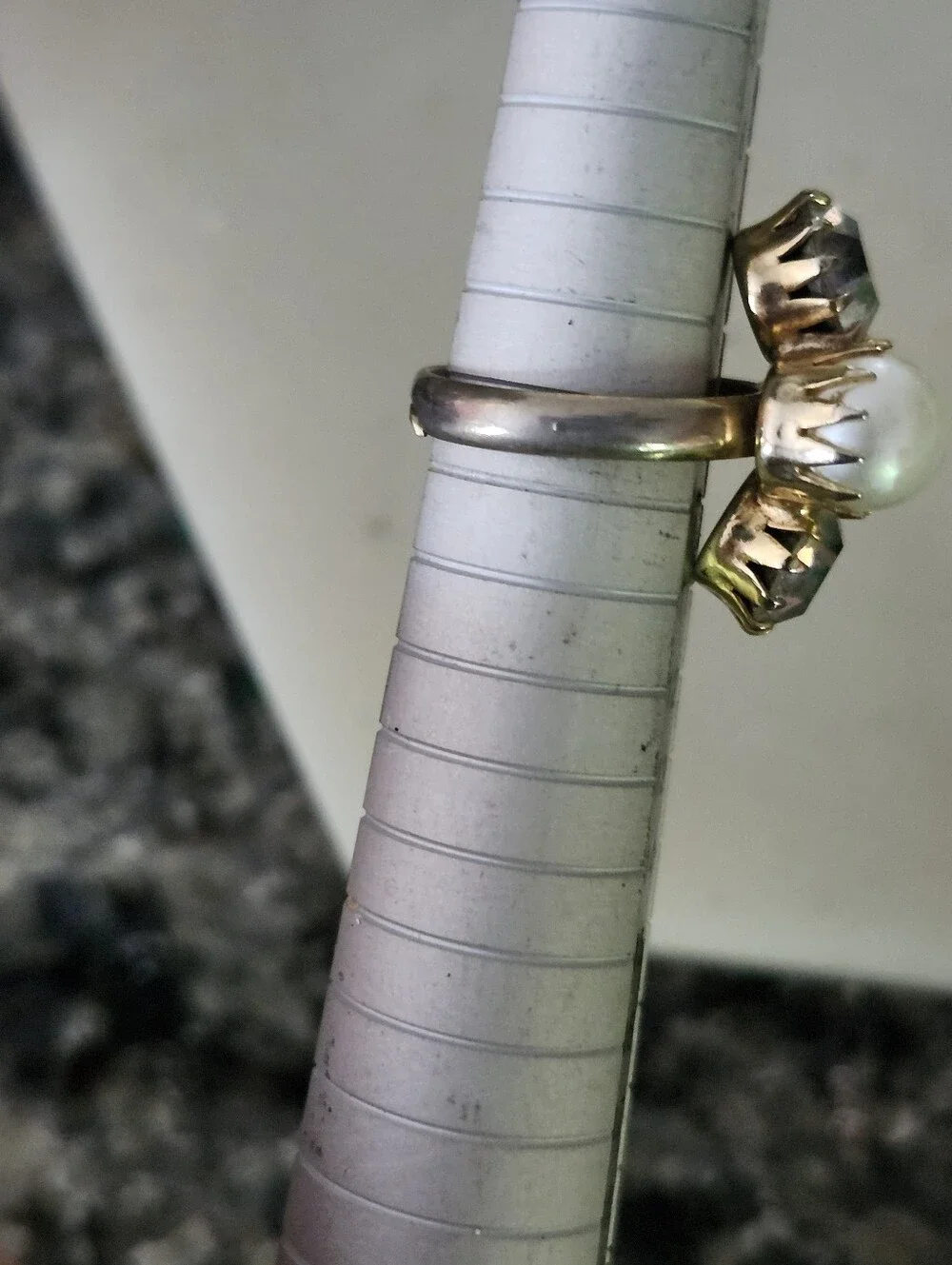 Vtg Faux Pearl and Aurora Crystal Cluster Ring